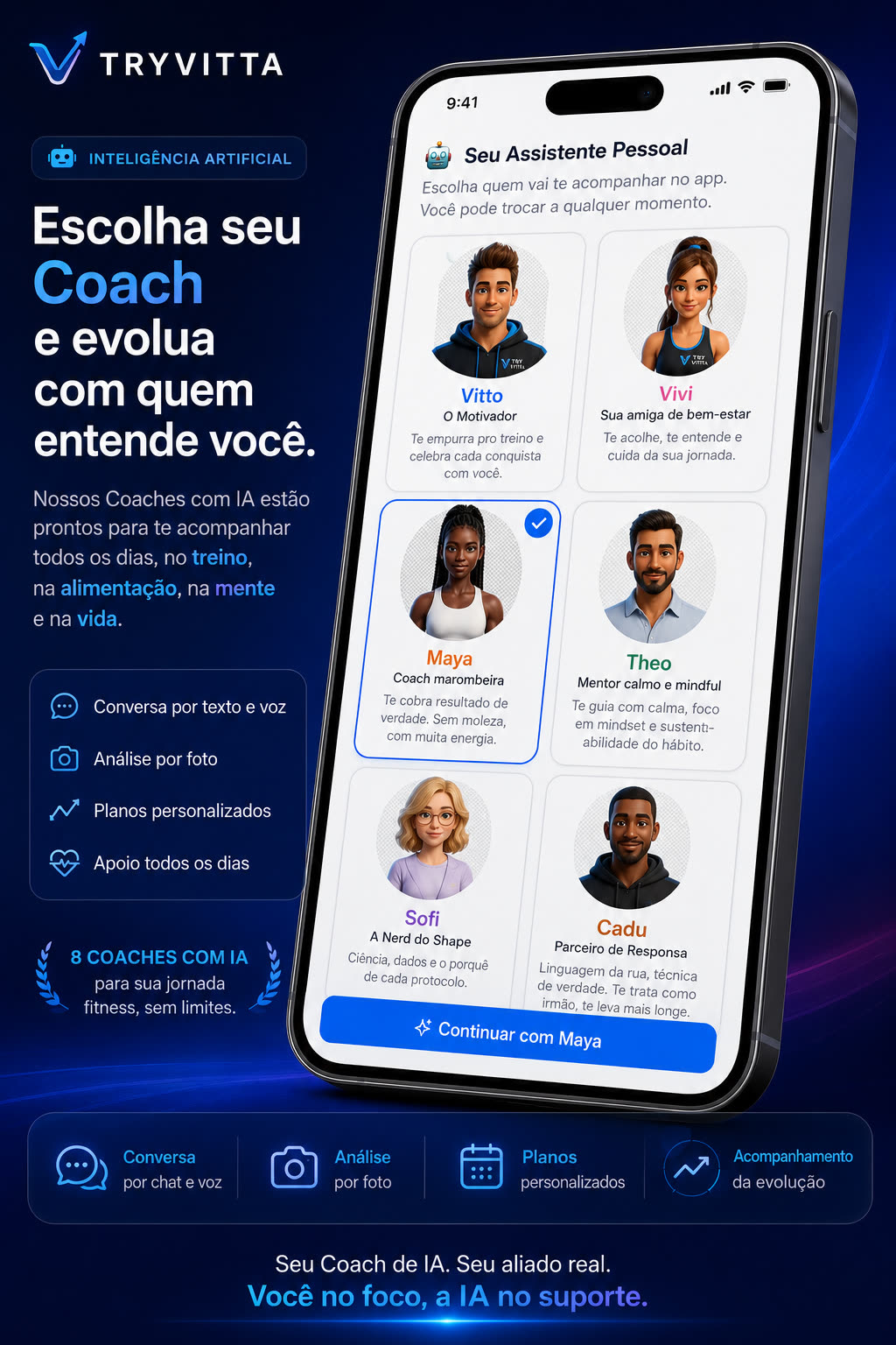 Tela de escolha de coach no TryVitta