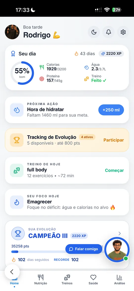 Tela inicial real do TryVitta com metas e hábitos