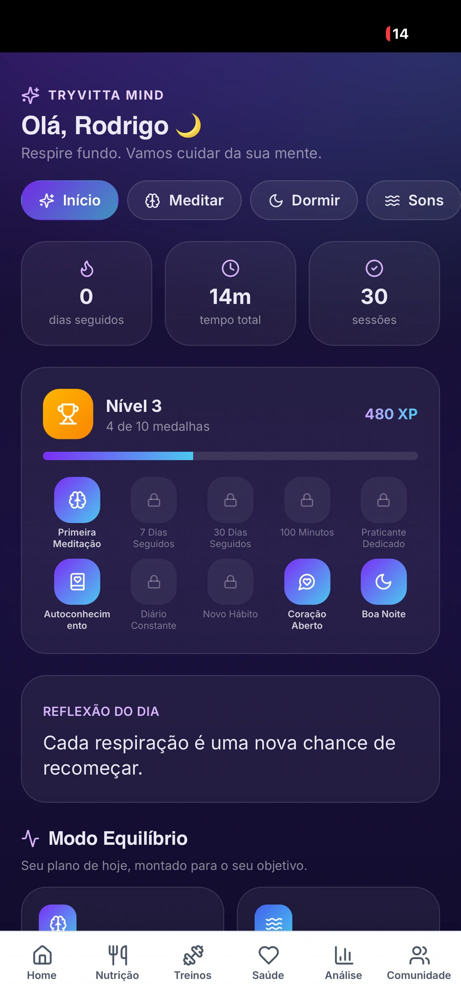 Mind — Meditação e sono com níveis