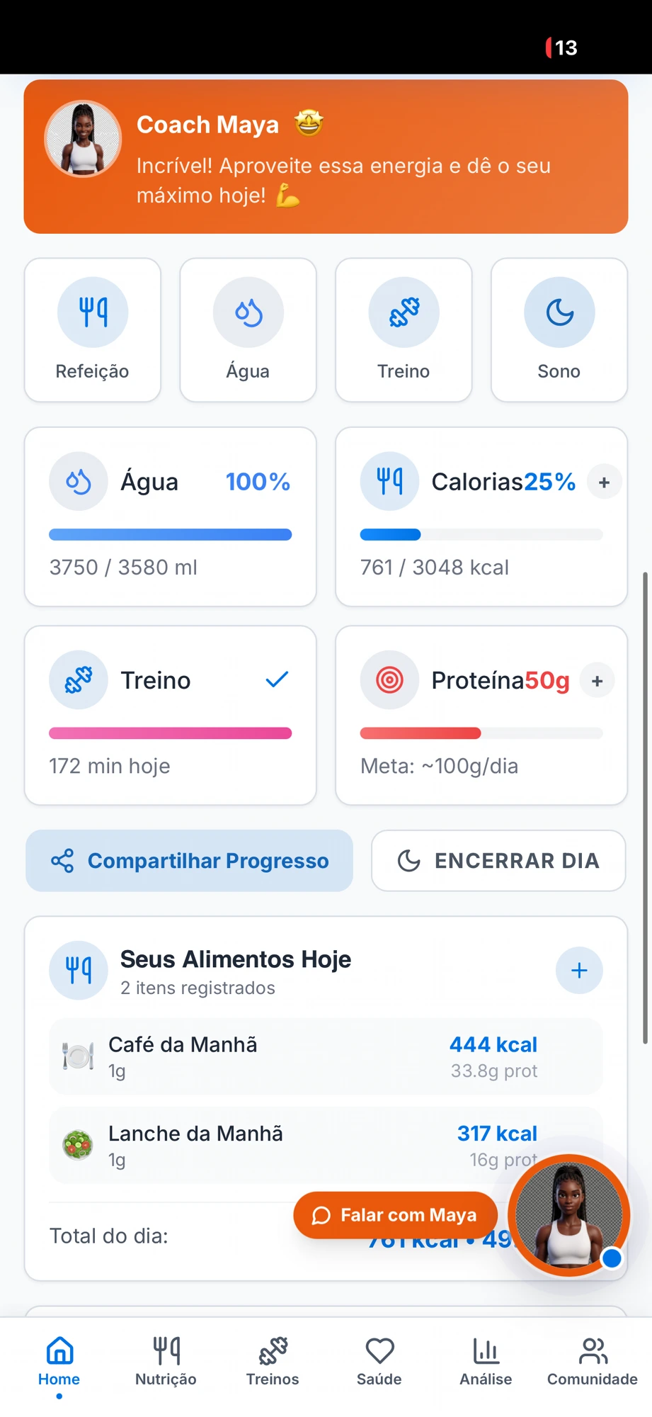 Acompanhamento — Painel do dia completo